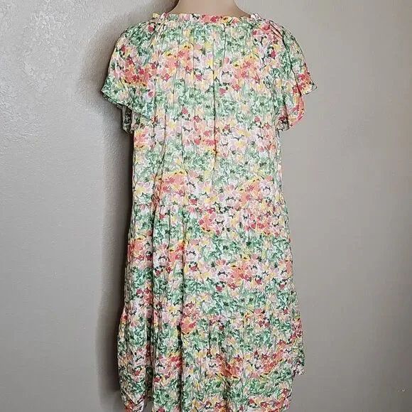 LOFT Buttercup Floral Tiered Swing Dress Flutter Sleeves Medium - Picture 5 of 9